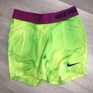 neon yellow and green “tie dye” youth nike pros